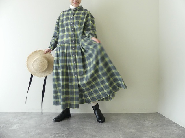 ウールリファインチェックタック&ギャザーシャツワンピース