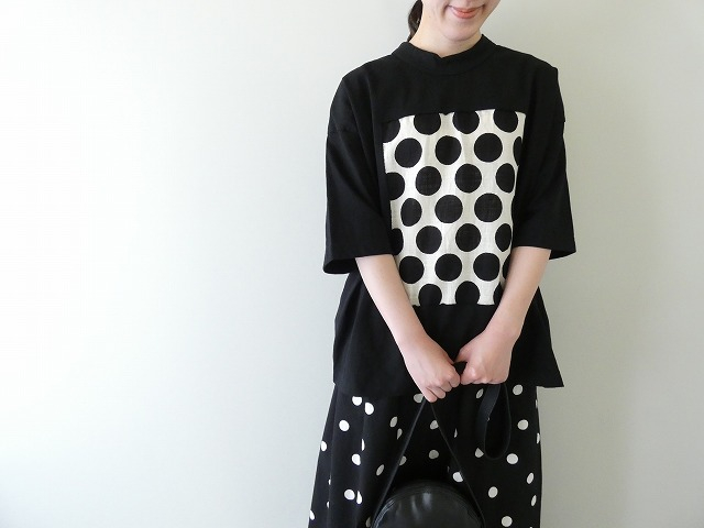 【再入荷】空紡天竺×ムラ糸プリント5分袖フレームTシャツ
