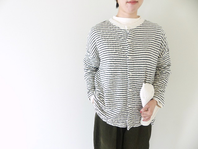 ウール綿接結ボーダー2wayワイドカーディガン