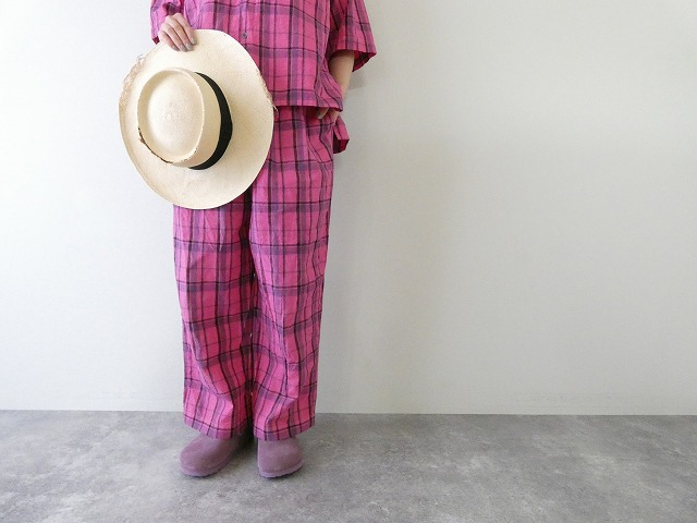 16/1リネンコットンチェックタックイージーパンツ