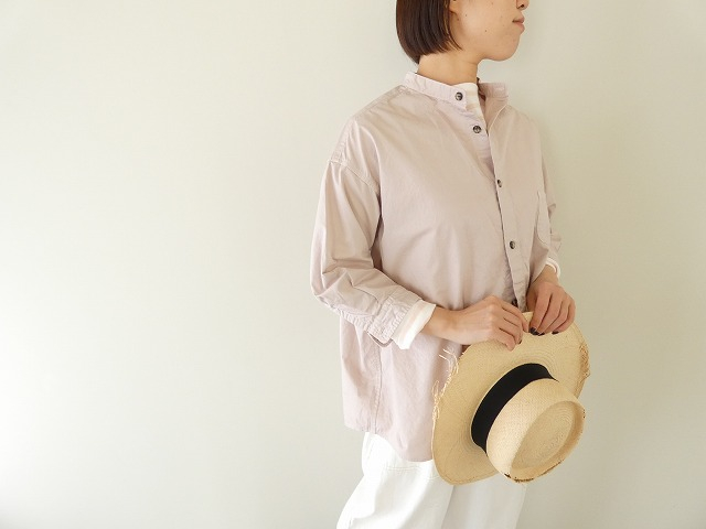 綾ダンプ7分袖スタンドカラーシャツ