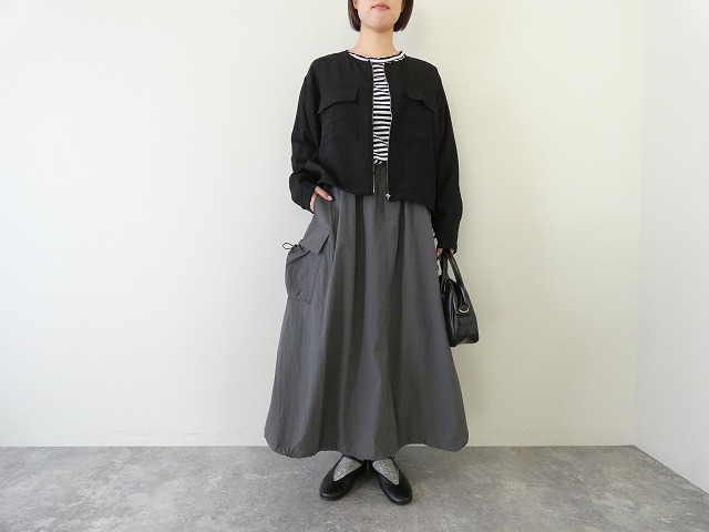 シアーリネンブレンドナイロンノーカラーブルゾン