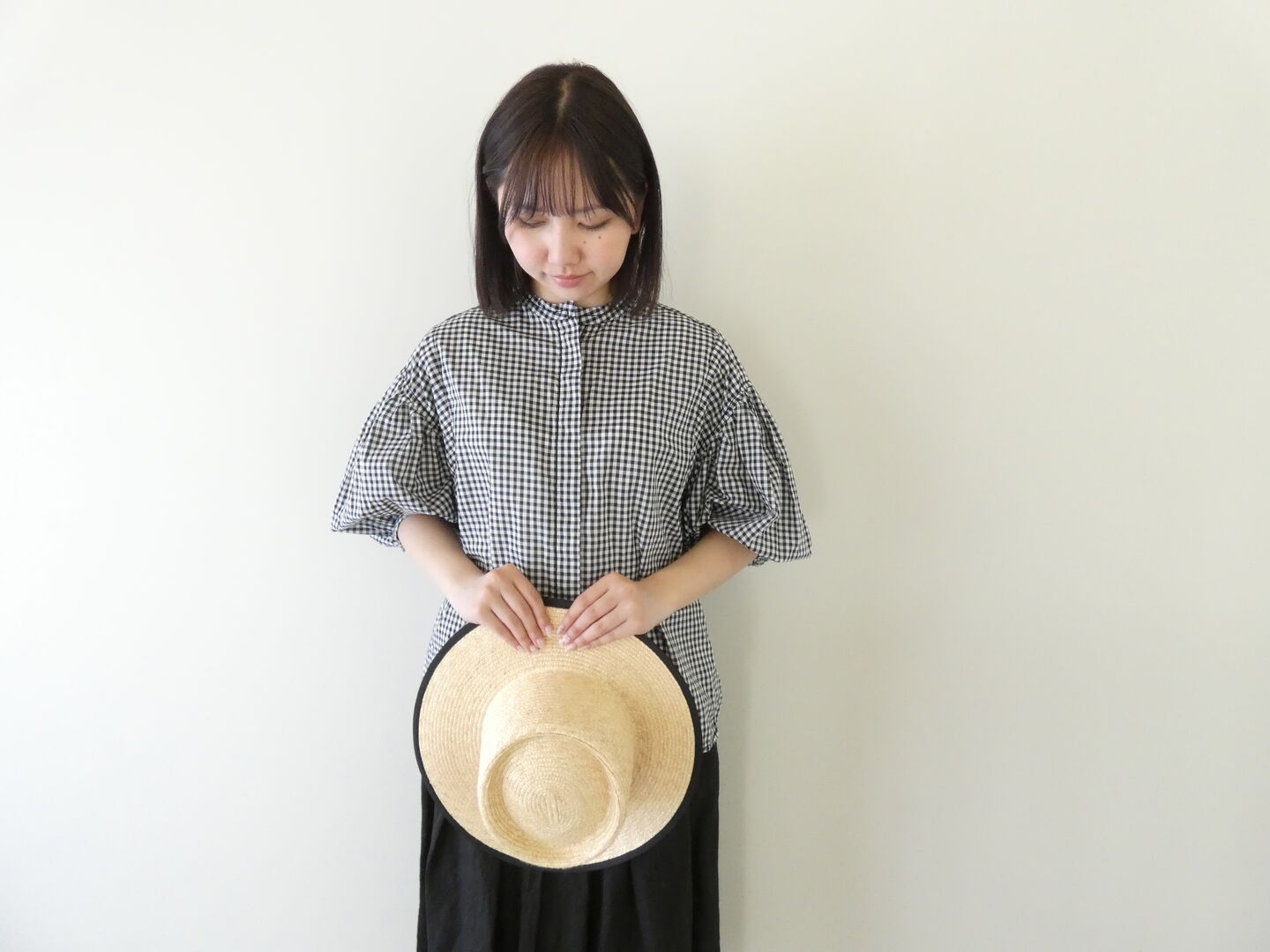 homspun(ホームスパン) ギンガム&無地パフスリーブブラウスの商品画像2