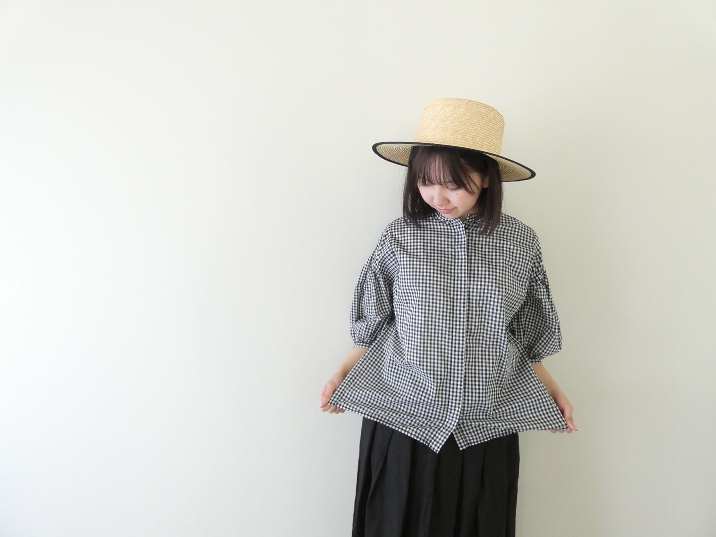 homspun(ホームスパン) ギンガム&無地パフスリーブブラウスの商品画像7