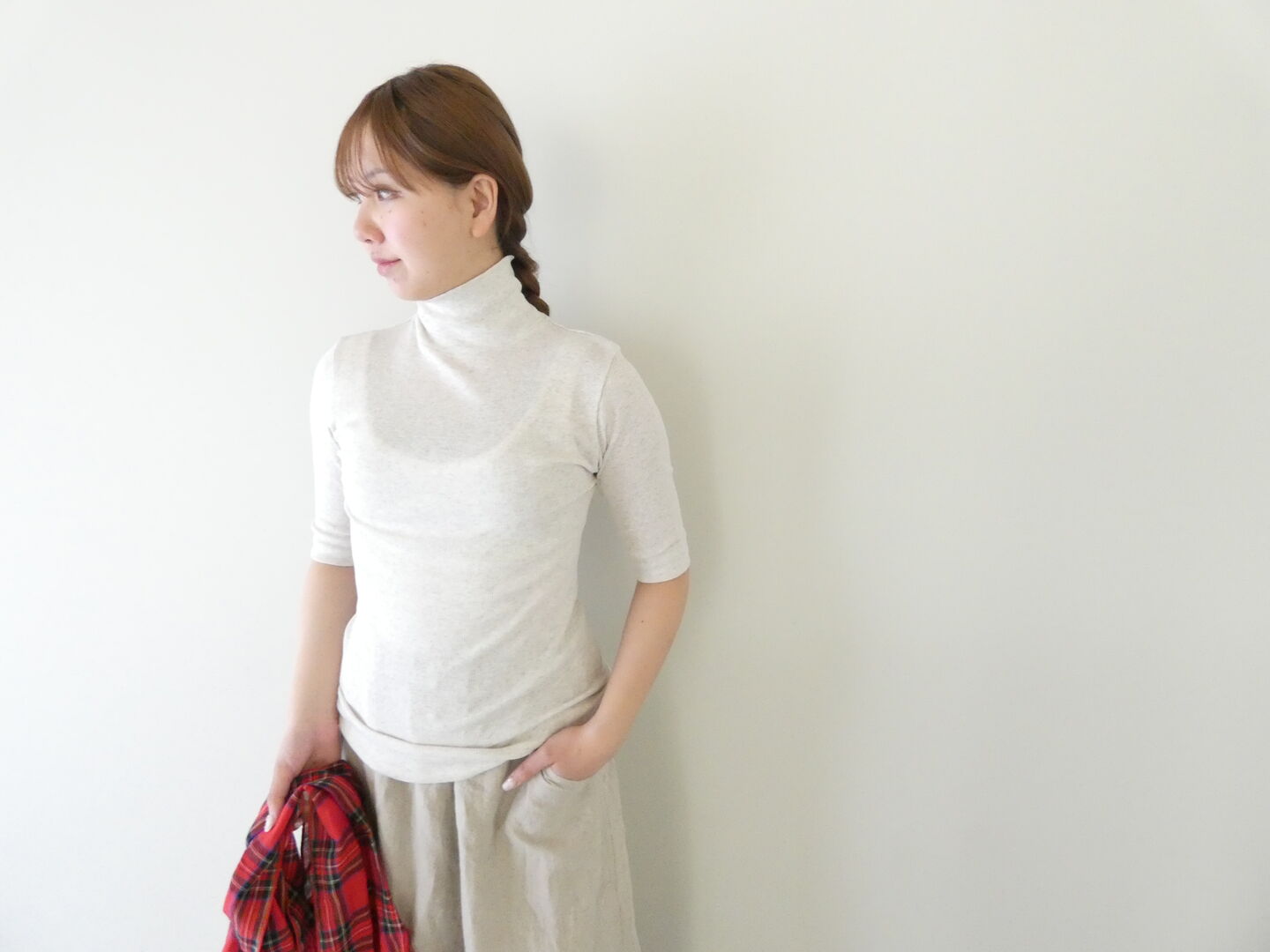homspun(ホームスパン) 丸胴テレコ5分袖タートルプルオーバーの商品画像1