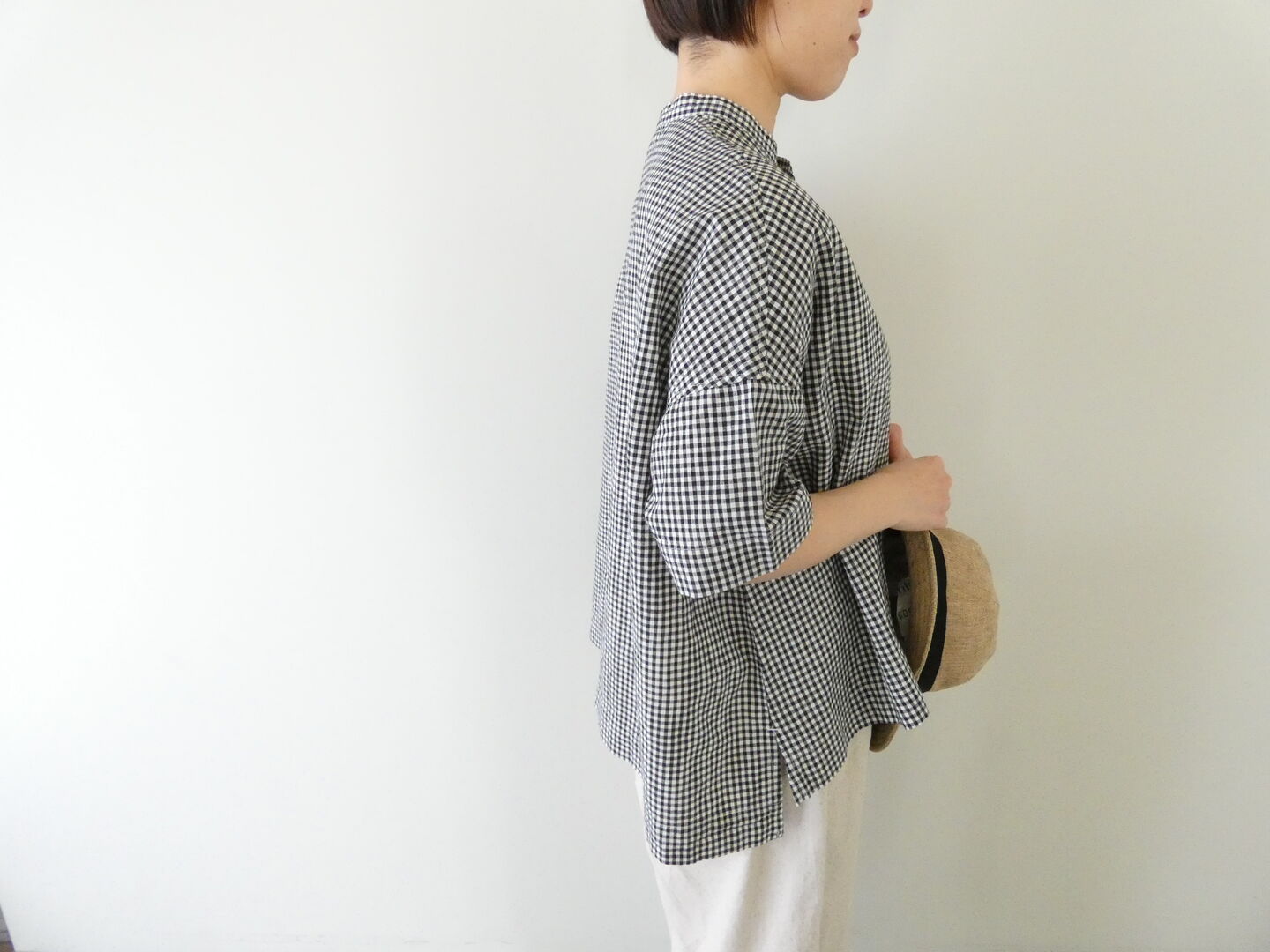 grin(グリン) モノトーンチェック5分袖ワイドシャツの商品画像4