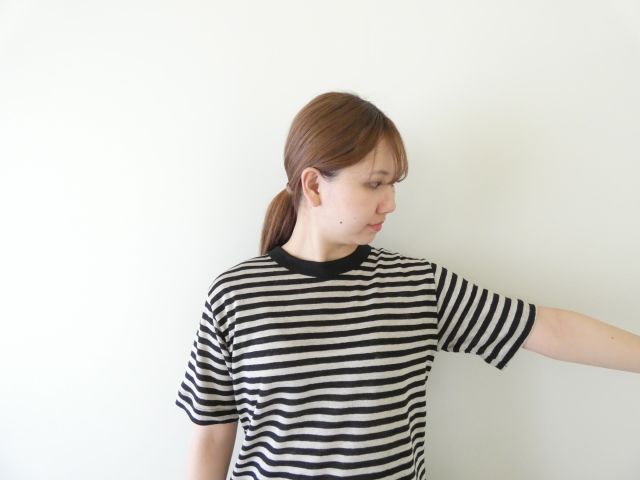 mao made(マオメイド) ベルギーリネンハーフスリーブ細しましまTEEの商品画像4