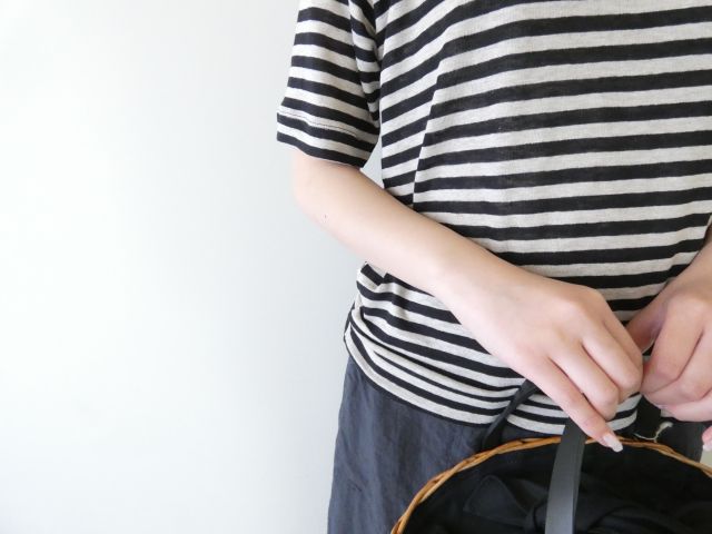 mao made(マオメイド) ベルギーリネンハーフスリーブ細しましまTEEの商品画像5