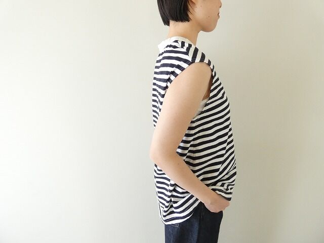 prit(プリット) 30/1リサイクルムラ糸天竺ボーダーノースリーブフレアプルオーバーの商品画像8