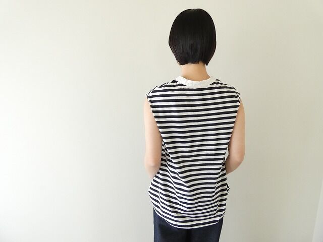 prit(プリット) 30/1リサイクルムラ糸天竺ボーダーノースリーブフレアプルオーバーの商品画像9