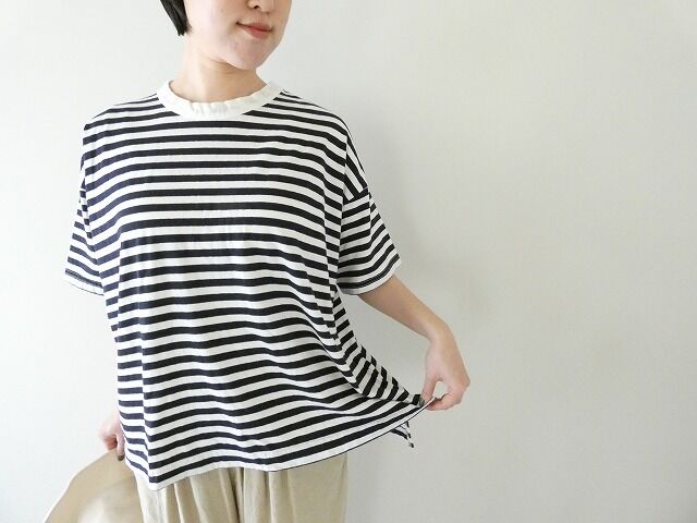 prit(プリット) 30/1リサイクルムラ糸天竺ボーダー5分袖ワイドTシャツの商品画像1
