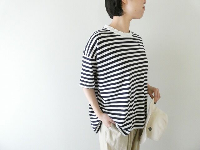 prit(プリット) 30/1リサイクルムラ糸天竺ボーダー5分袖ワイドTシャツの商品画像2